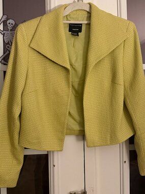 Doncaster Collection Lime Green Textured Tweed Cropped Blazer Jacket - Size 4